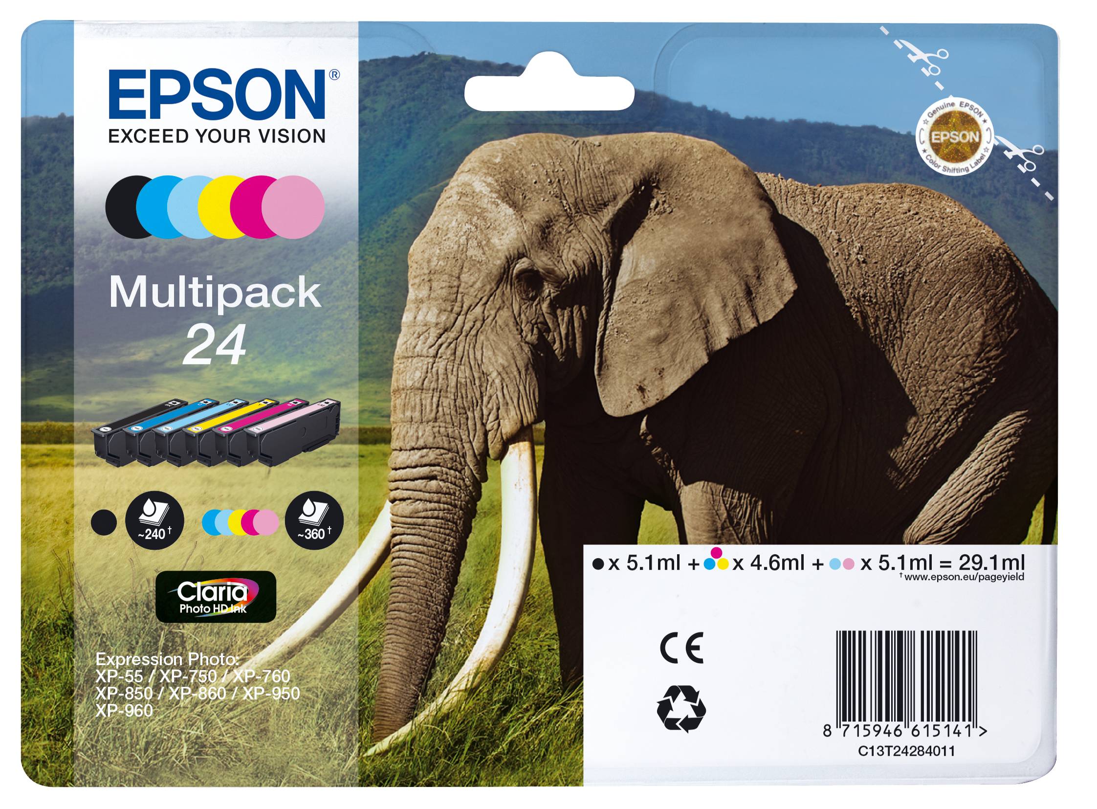 Epson 24 Multipack - 6er-Pack - 29.1 ml - Schwarz, Gelb, Cyan, Magenta, hellmagentafarben, hell Cyan
