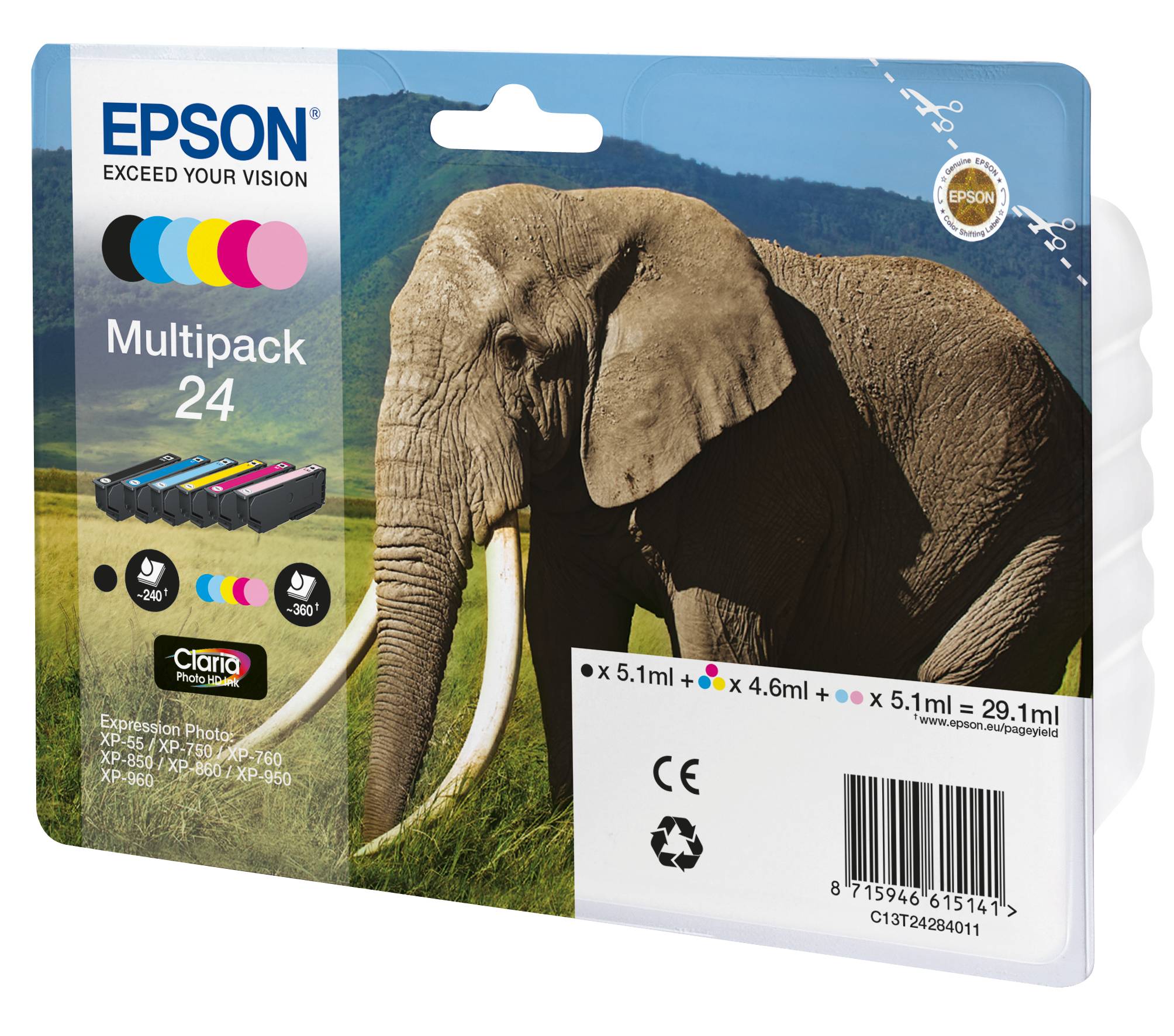 Epson 24 Multipack - 6er-Pack - 29.1 ml - Schwarz, Gelb, Cyan, Magenta, hellmagentafarben, hell Cyan