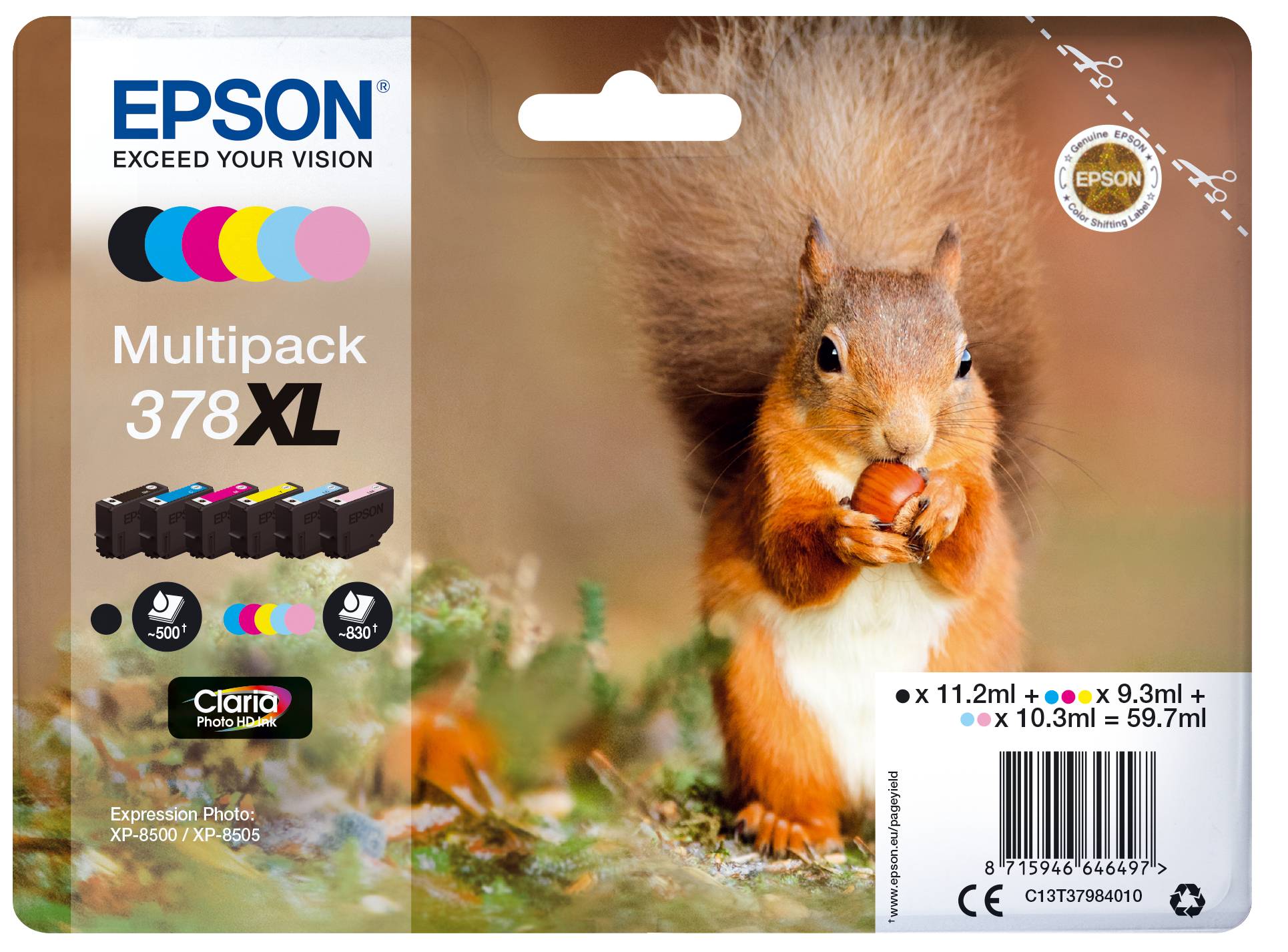 Epson 378XL Multipack - 6er-Pack - XL - Schwarz, Gelb, Cyan, Magenta, hellmagentafarben, hell Cyan