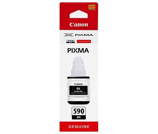 Canon PIXMA 590BK Schwarztinte-Flasche mit Logo, Produktname und 'Original'-Etikett.