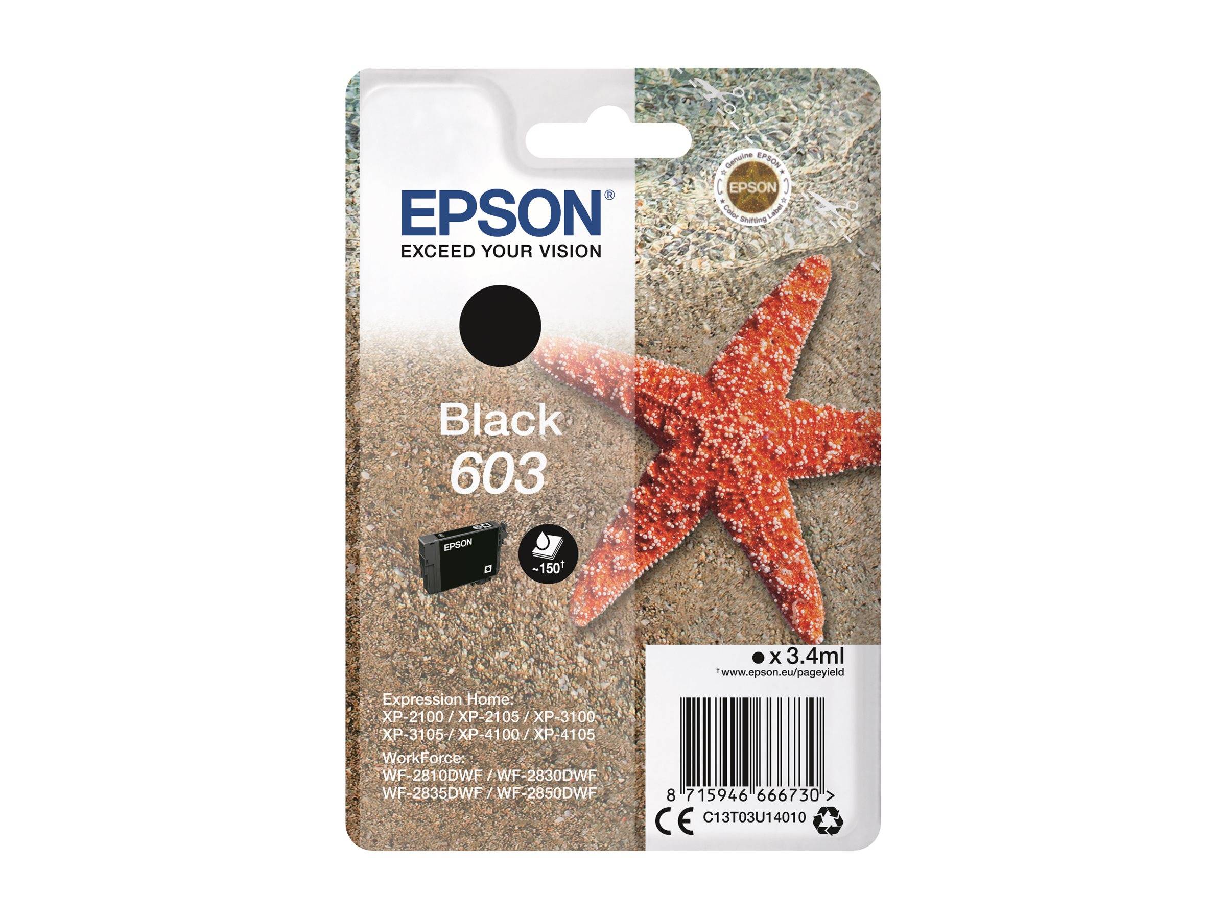 Epson Schwarze 603 Tintenpatrone Packung mit einem Seestern-Bild, mit der Bezeichnung 