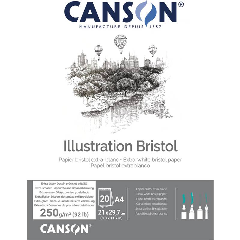 CANSON Zeichenkartonblock Illustration Bristol, DIN A4, weiß