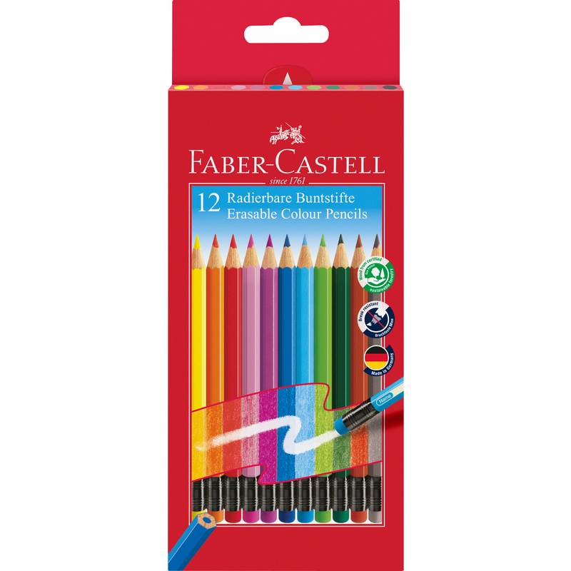 FABER-CASTELL Buntstifte radierbar, 12er Kartonetui