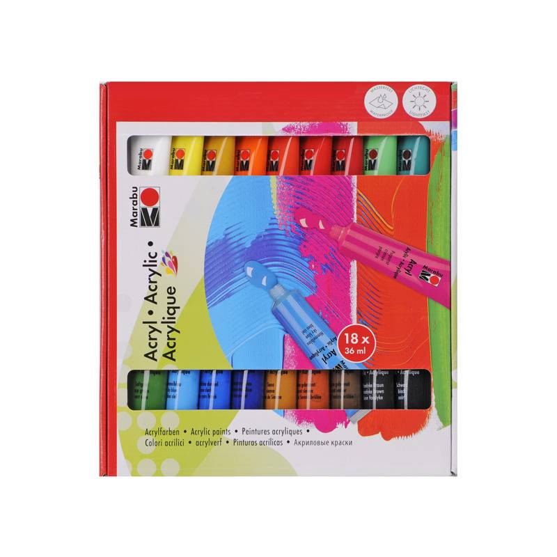 Marabu Acrylfarben-Set, 18 x 36 ml, farbig sortiert