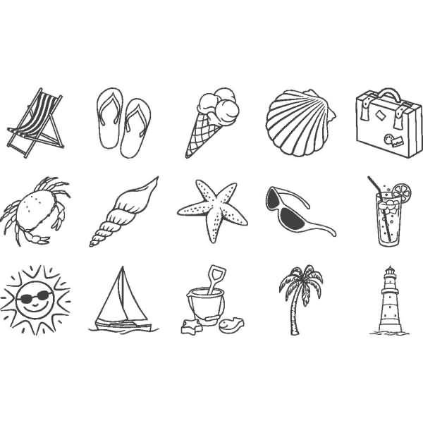 Stempelset Holz Urlaub Sommer-/ Urlaubsmotive 1,5x1,5cm VE=15 Stück