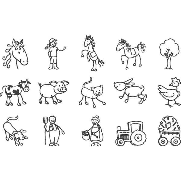 Stempelset Holz Bauernhof & Pferd Motive für Kinder 1,5x1,5cm VE=15 stück