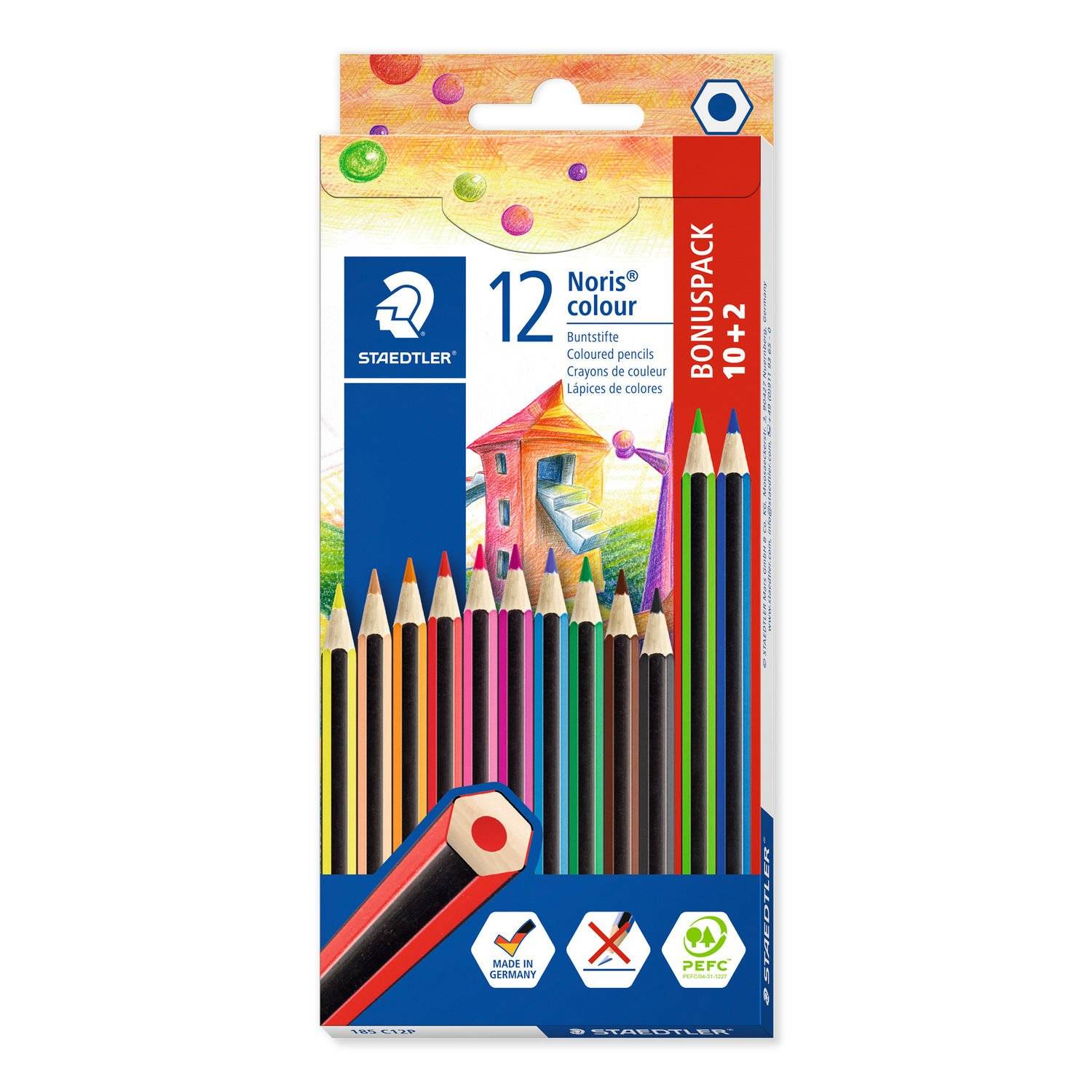 Staedtler Noris colour 185, Schwarz, Blau, Braun, Grün, Magenta, Orange, Pfirsich, Violett, Rot, Gelb, 12 Stück(e)