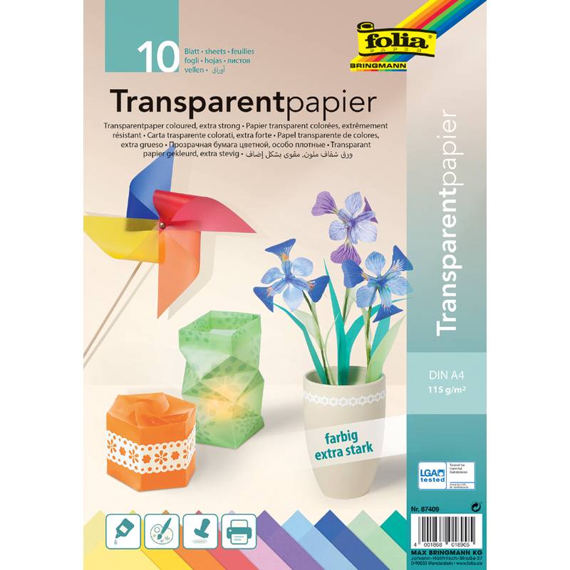 Folia 87409 - Kunstpapier - 115 g/m² - 10 Blätter - DIN A4 - 10 sheets assorted