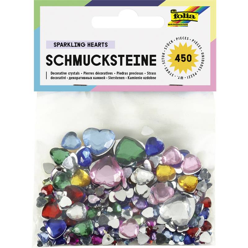 folia Schmucksteine "Herzen", Größen und Farben sortiert