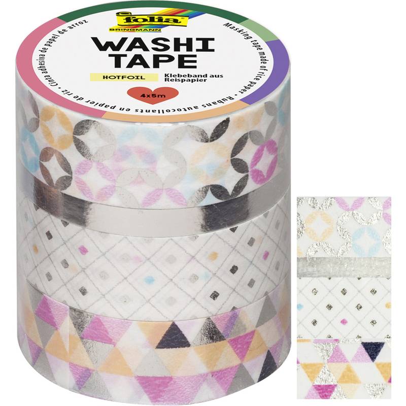 folia Deko-Klebeband Washi-Tape HOTFOIL SILBER, 4er Set
