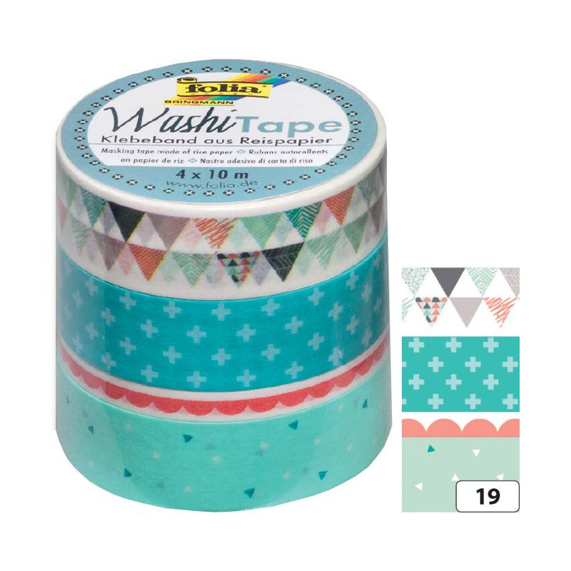 folia Deko-Klebeband Washi-Tape PASTELL, 4er Set