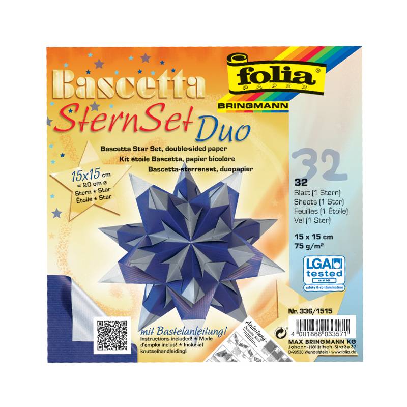 folia Faltblätter Bascetta-Stern, 150 x 150 mm, blau/silber
