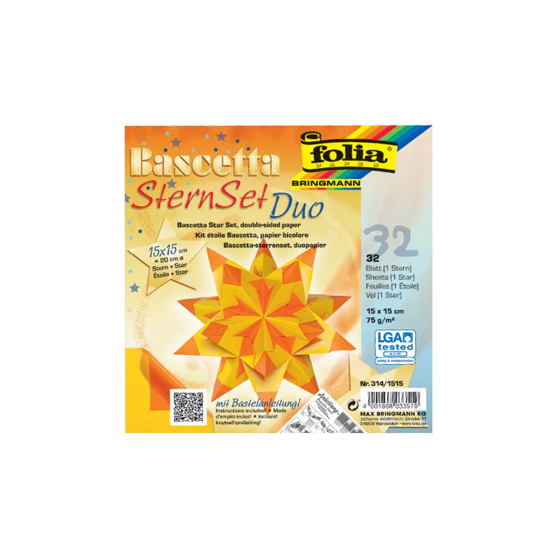 folia Faltblätter Bascetta-Stern, 150 x 150 mm, gelb/orange
