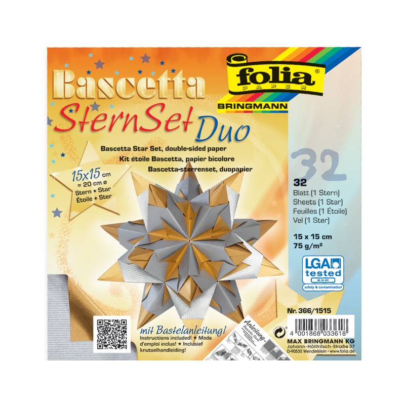 folia Faltblätter Bascetta-Stern, 150 x 150 mm, silber/gold