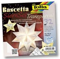 Packung Folia 'Bascetta SternSet Transparent' Faltpapier für Sterne, 32 Blatt, mit einem weißen gefalteten Stern auf der Vorderseite.