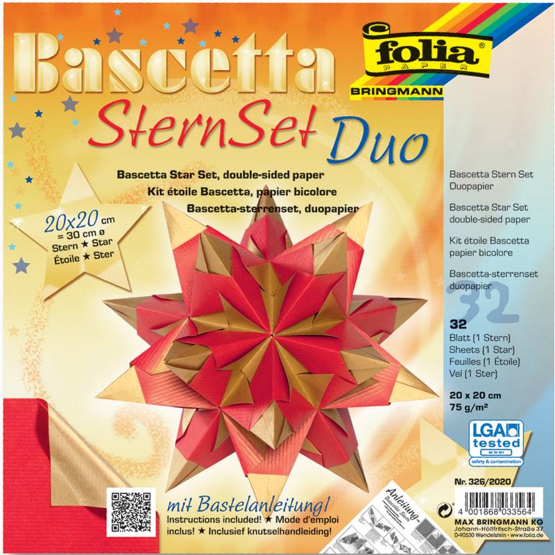 folia Faltblätter Bascetta-Stern, 200 x 200 mm, hochrot/gold
