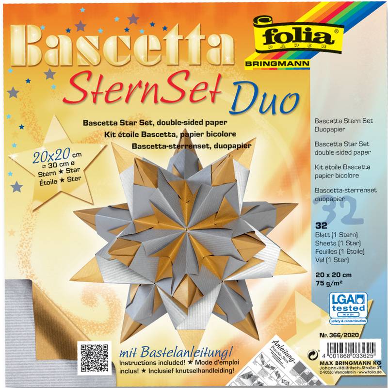folia Faltblätter Bascetta-Stern, 200 x 200 mm, silber/gold