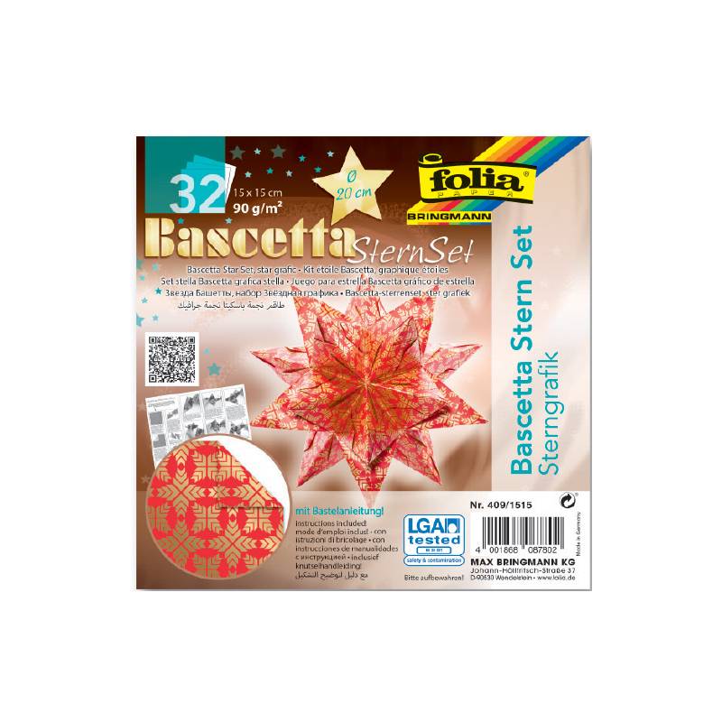 folia Faltblätter Bascetta-Stern, rot / bedruckt