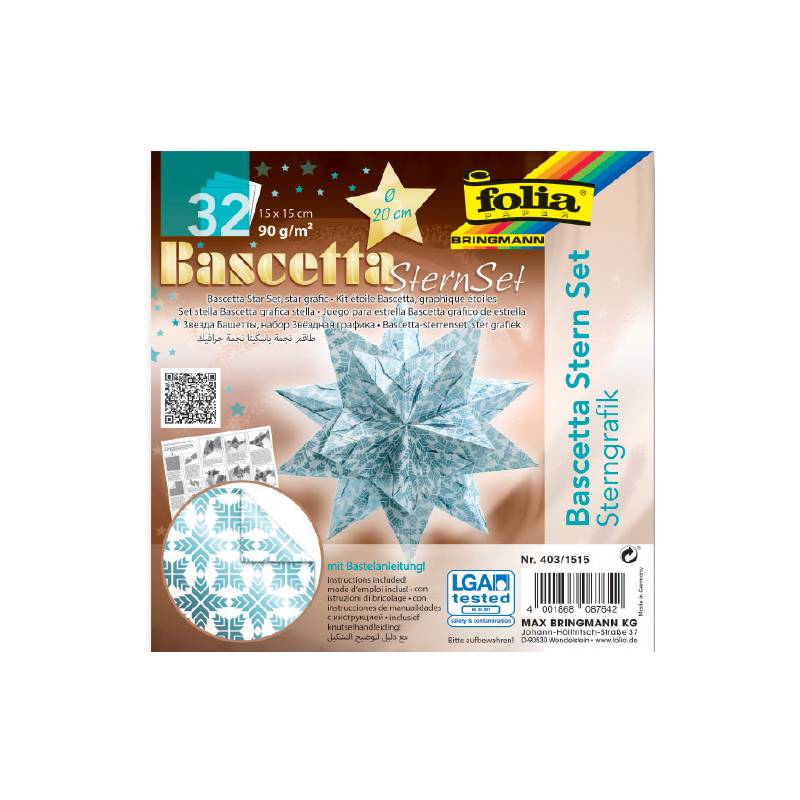 folia Faltblätter Bascetta-Stern, eisblau / bedruckt