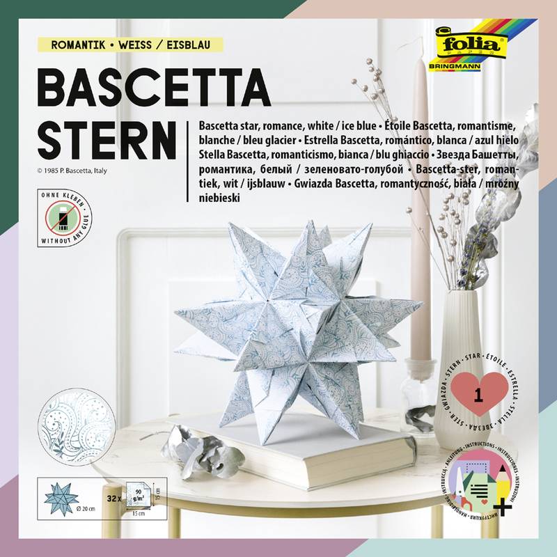 folia Faltblätter Bascetta-Stern, eisblau / bedruckt