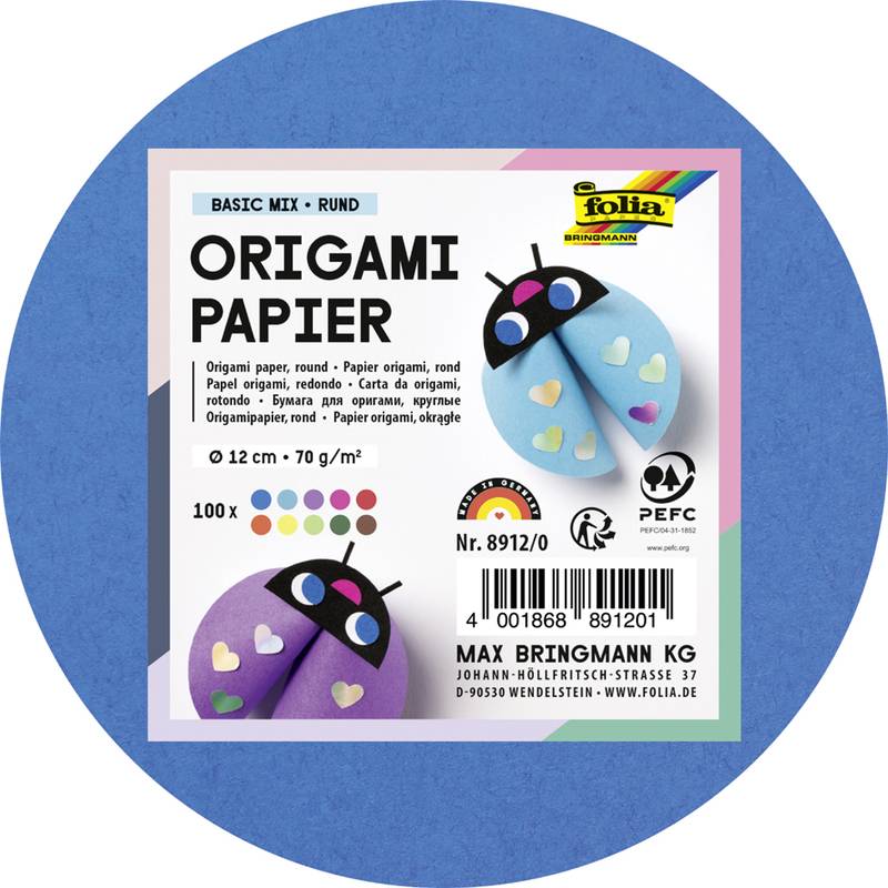 folia Faltblätter, rund, 120 mm, 100 Blatt, farbig sortiert