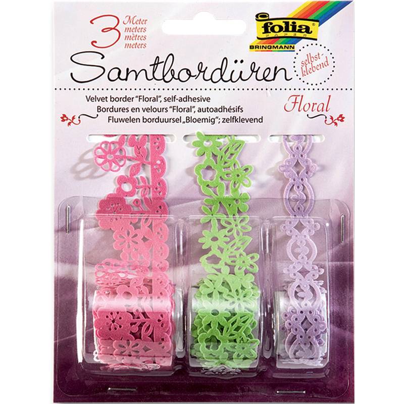folia Samtbordüren "Floral", selbstklebend, farbig sortiert