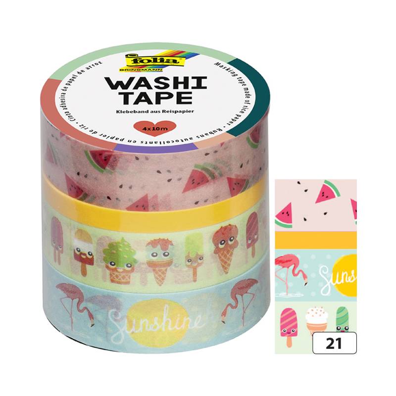 folia Deko-Klebeband Washi-Tape TROPICAL, 4er Set