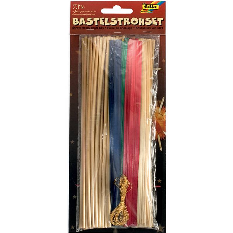 folia Bastelstroh-Set, 75-teilig, Bastelhalme + Goldkordel