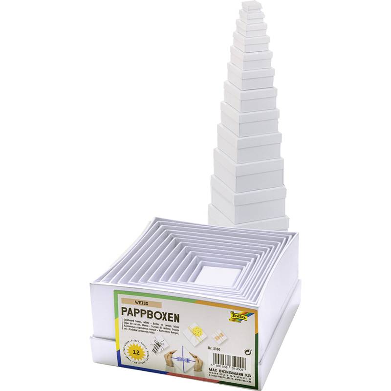 folia Geschenkboxen "Eckig", 12 Stück Größen sortiert, weiß