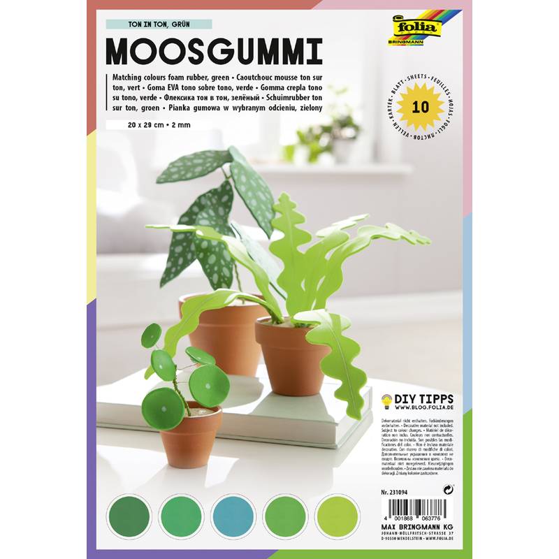 folia Moosgummi, (B)200 x (H)290 mm, TON IN TON MIX grün