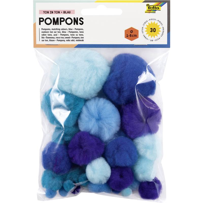 folia Pompons, 30 Stück, TON IN TON MIX Blau