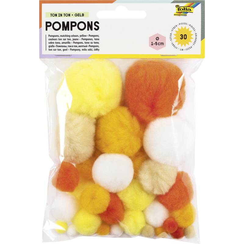 folia Pompons, 30 Stück, TON IN TON MIX Gelb