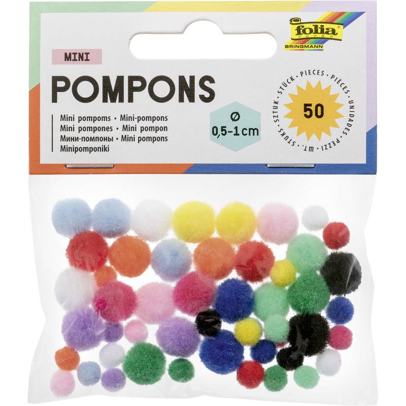 folia Mini-Pompons, 50 Stück, farbig sortiert