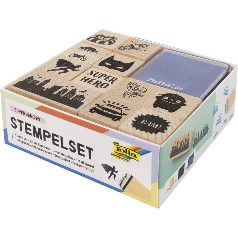 folia Motivstempel-Set "Superheros", aus Holz, 14-teilig