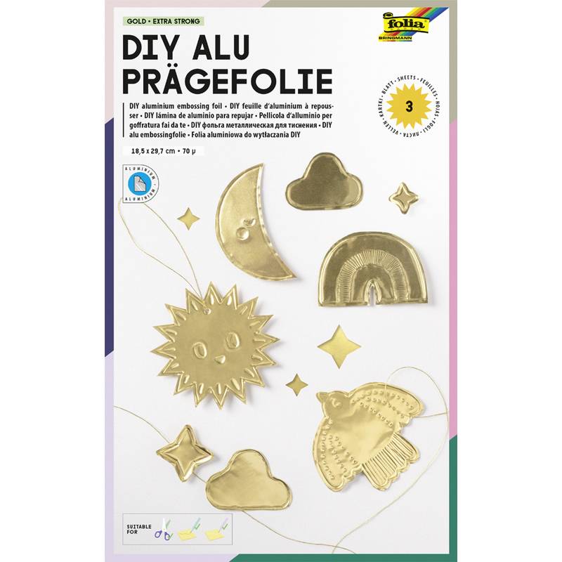 folia Prägefolienmappe, 185 x 290 mm, 3 Blatt, gold