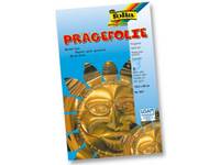 Paket 'PRAGEFOLIE' Bastelfolie mit goldenem Sonnengesicht-Design und Regenbogen 'Schön' Logo oben.