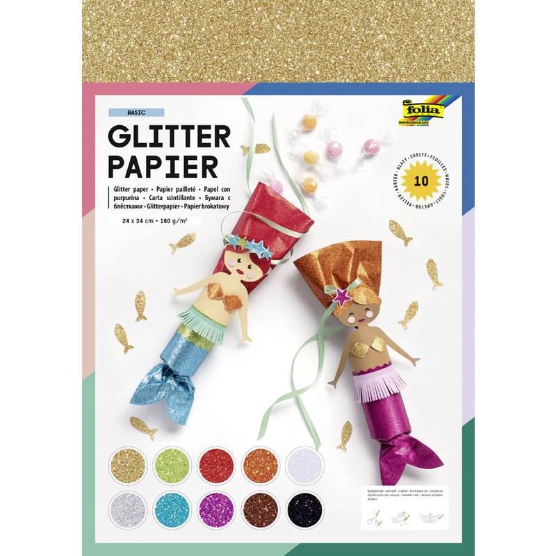 Folia 880409 - Kunstpapier - 10 Blätter - Glitter paper ? 170 g/m²