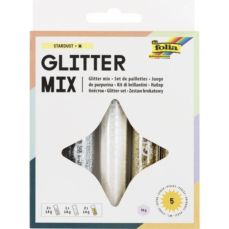 folia Glitter-Set / Glitterpulver, à 14 g, farbig sortiert
