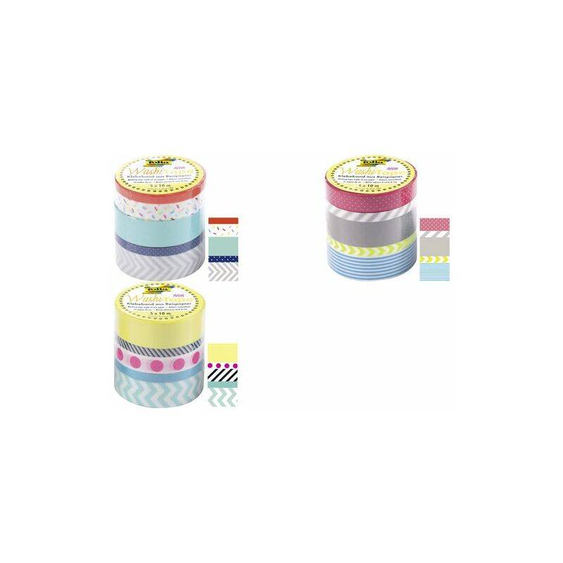 folia Deko-Klebeband Washi-Tape NEON GELB, 5er Set