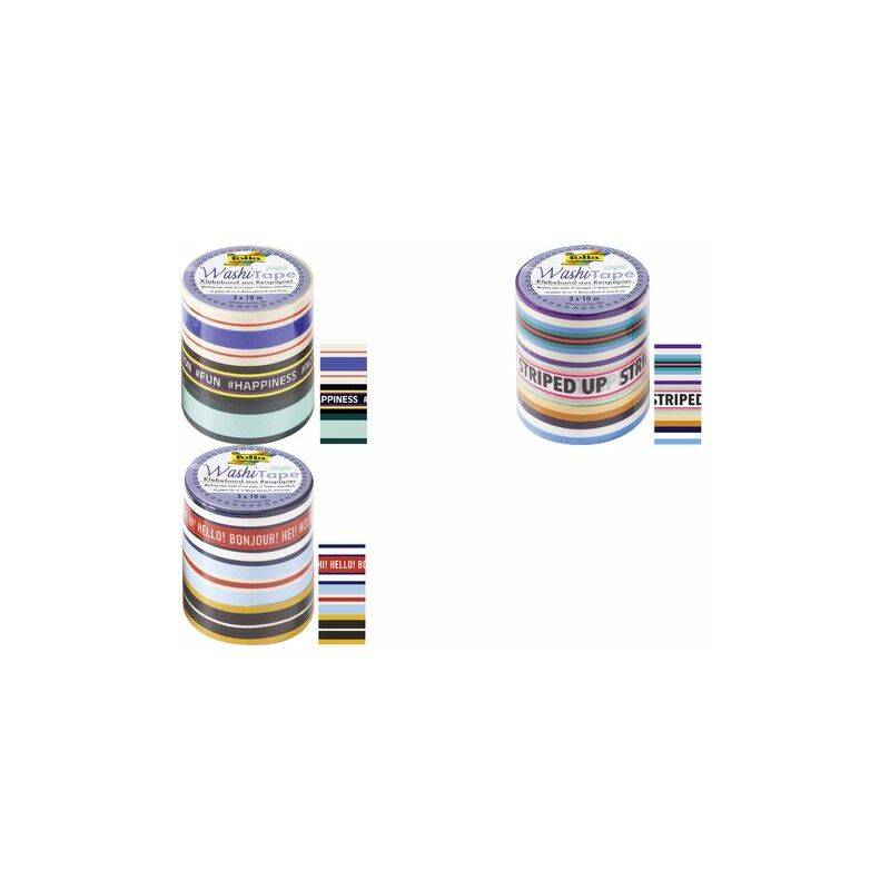 folia Deko-Klebeband Washi-Tape STRIPES NEON I, 3er Set