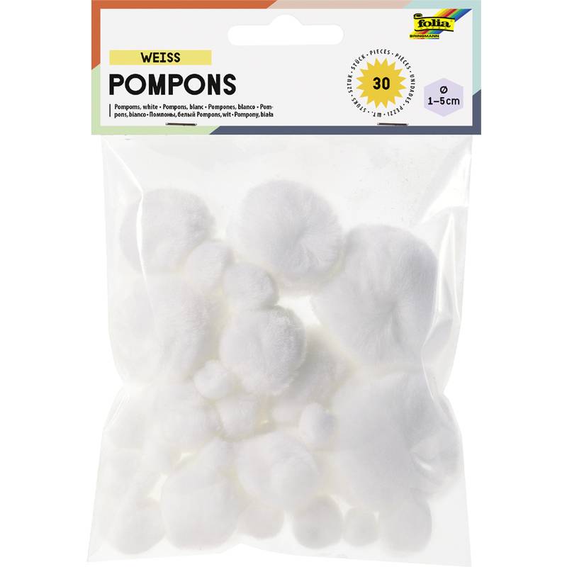 folia Pompons, 30 Stück, weiß