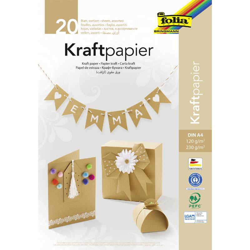 Folia 698 - Kunstpapier - 20 Blätter - Kraft paper - 120/230 g/m2 - A4 - 20 shee