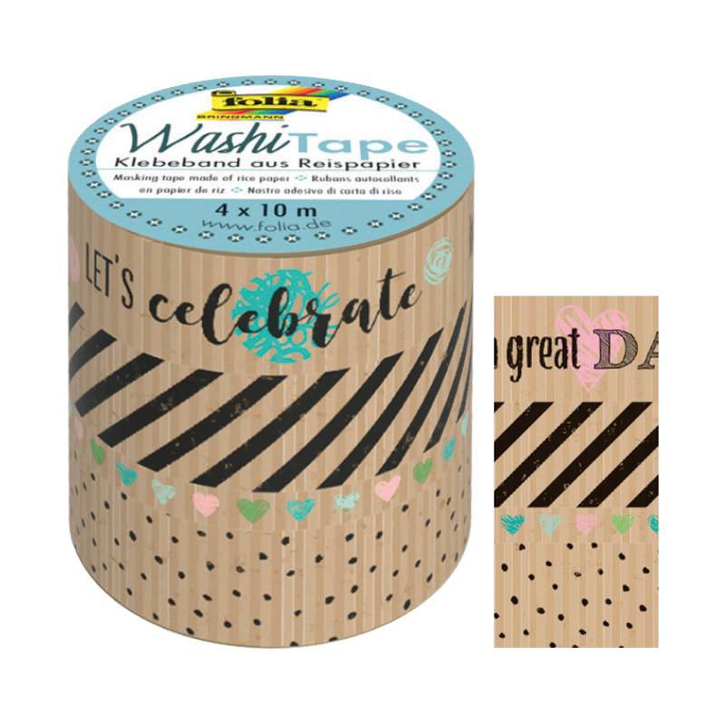 folia Deko-Klebeband Washi-Tape KRAFTPAPIER I, 4er Set