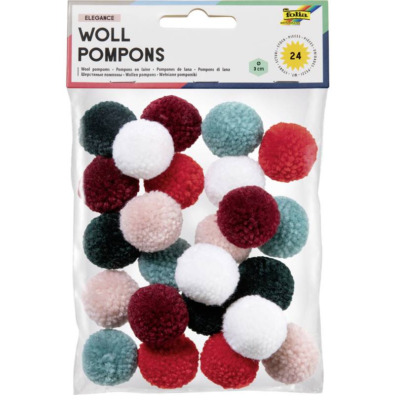 folia Woll-Pompons "Elegance", 24 Stück, farbig sortiert
