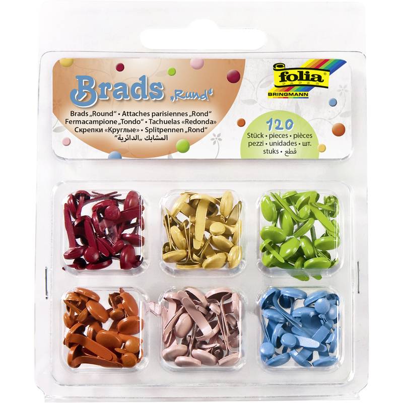 folia Musterbeutelklammern / Brads "Rund", sortiert