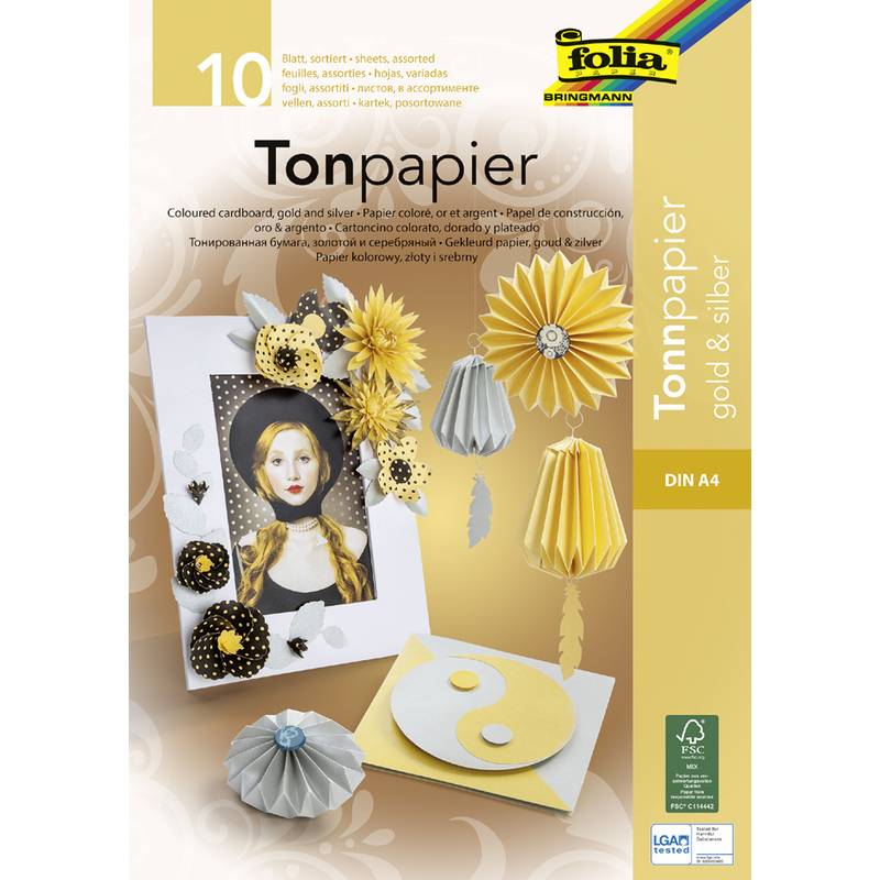 folia Tonpapierblock, DIN A4, 130 g/qm, gold und silber