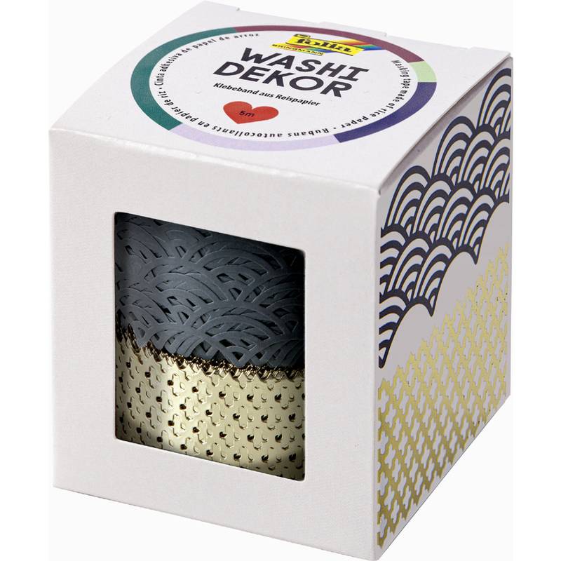 folia Deko-Bordüre Washi-Dekor, grau / gold, 2er Set