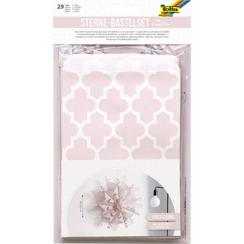 folia Sterne-Bastelset Papiertüten für 3 Sterne, rosa/weiß