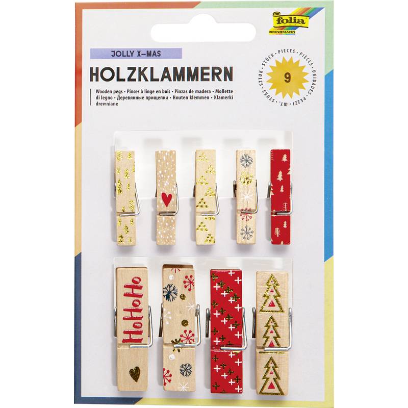 folia Holzklammern mit Druck "XMas I"