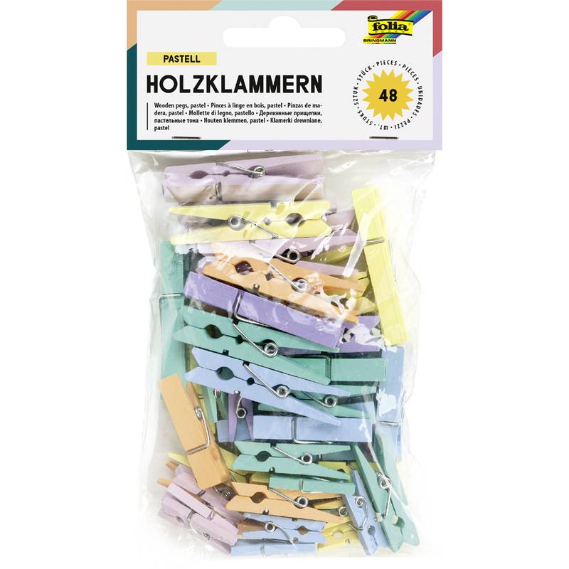 folia Holzklammern "Pastell", 3 Größen sortiert
